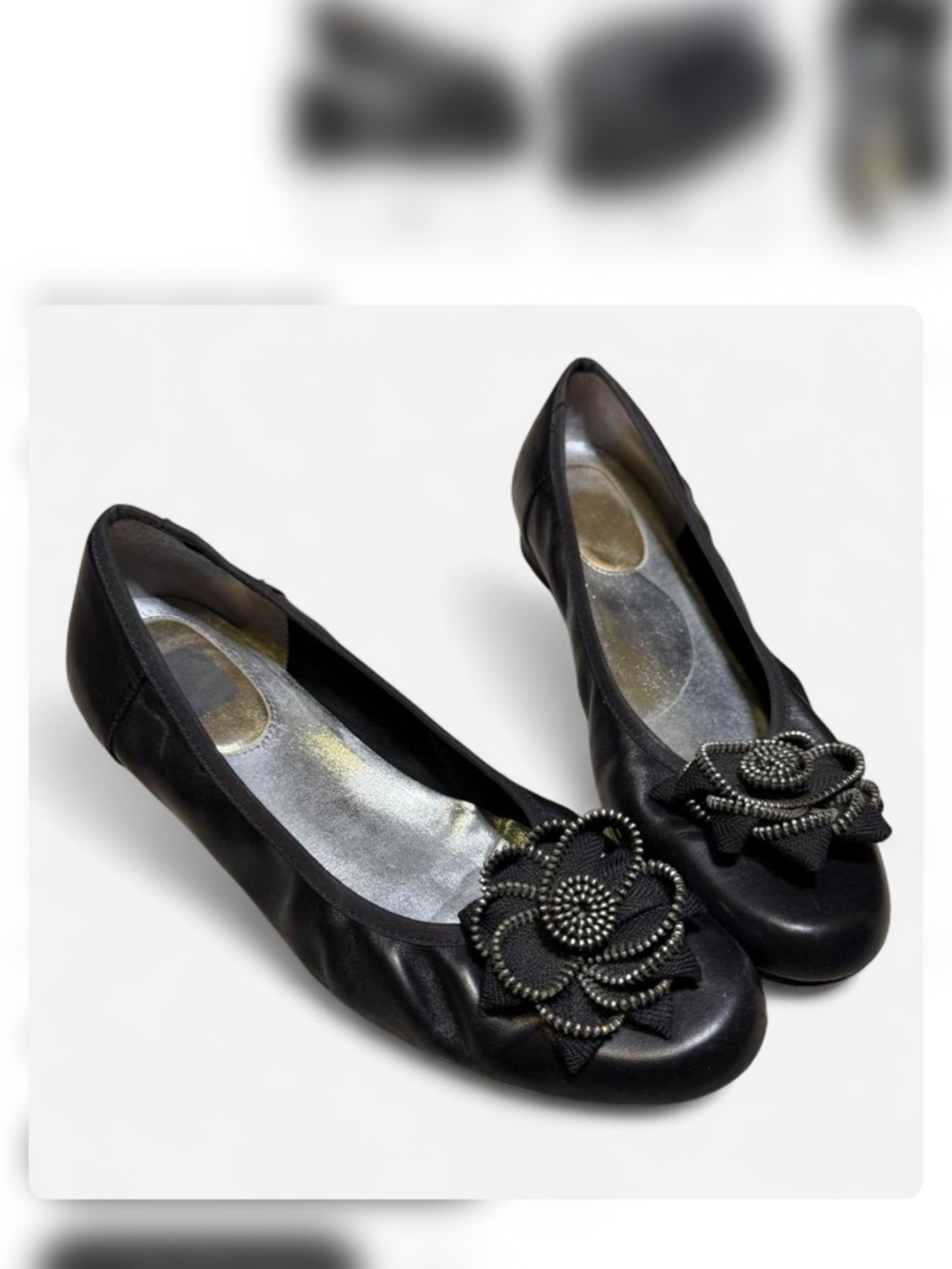 Black Floral Embellished Women's Ballet Flats